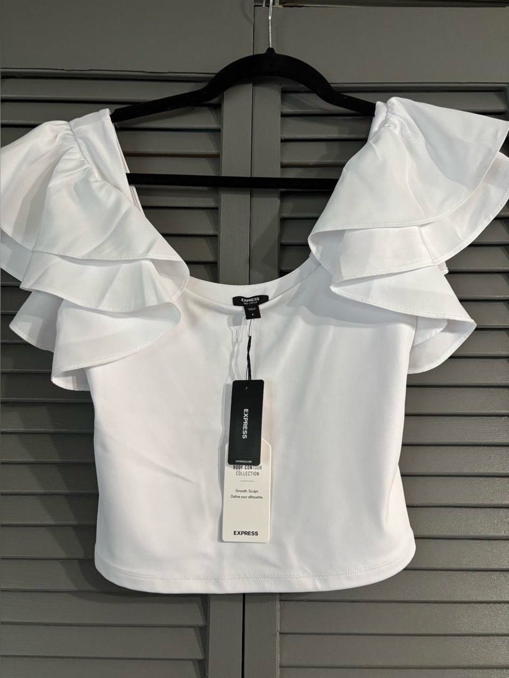 Express White Ruffle Sleeve Top